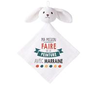 Planetee Doudou Bébé Lapin Ma Mission Peinture avec Marraine Gaze de Coton Cadeau Baby Shower