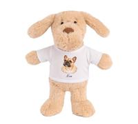Planetee Doudou Peluche Chien Bouledogue Français Beige : Portrait | Peluche Bébé avec T-Shirt Imprimé 15 cm | Cadeau Propriétaire Chien Naissance Baby Shower Baptême | Fille Garçon Mixte