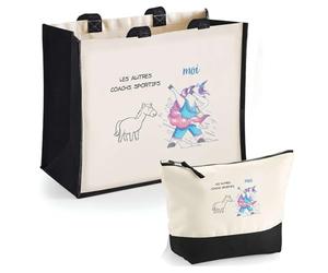 Planetee Duo Cabas Jute et Trousse Noire Coachs Sportifs Les Autres Vs Moi - Cadeau Métier Anniversaire Noël Femme Homme - Sac Cabas Shopping avec Pochette