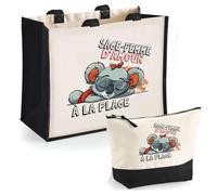 Planetee Duo Cabas Jute et Trousse Noire Sage-Femme d'amour à la Plage - Cadeau Anniversaire Femme Noël Fête des Mères - Sac Cabas Shopping
