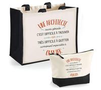 Planetee Duo Trousse et Cabas Jute Noir Une Architecte Aussi géniale- Cadeau Femme Travail Collègue Retraite - Sac Cabas Shopping et Trousse Maquillage