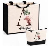 Planetee Ensemble Cabas et Trousse Albertine | Sac Coton et Jute 21 L avec Trousse Zippée 3 L Assortie | Anses 60 cm | Cadeau Anniversaire