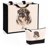 Planetee Ensemble Cabas et Trousse Berger du Caucase | Sac Coton et Jute 21 L avec Trousse Zippée 3 L Assortie | Anses 60 cm | Cadeau Propriétaire Chien Anniversaire