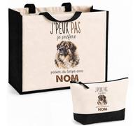 Planetee Ensemble Cabas et Trousse Berger du Caucase | Sac Coton et Jute 21 L avec Trousse Zippée 3 L Assortie | Anses 60 cm | Cadeau Propriétaire Chien Anniversaire