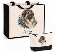 Planetee Ensemble Cabas et Trousse Berger du Caucase | Sac Coton et Jute 21 L avec Trousse Zippée 3 L Assortie | Anses 60 cm | Cadeau Propriétaire Chien Anniversaire