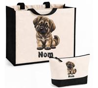 Planetee Ensemble Cabas et Trousse Berger du Caucase | Sac Coton et Jute 21 L avec Trousse Zippée 3 L Assortie | Anses 60 cm | Cadeau Propriétaire Chien Anniversaire