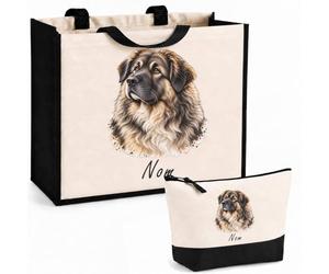 Planetee Ensemble Cabas et Trousse Berger du Caucase | Sac Coton et Jute 21 L avec Trousse Zippée 3 L Assortie | Anses 60 cm | Cadeau Propriétaire Chien Anniversaire