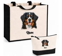 Planetee Ensemble Cabas et Trousse Bouvier Bernois | Sac Coton et Jute 21 L avec Trousse Zippée 3 L Assortie | Anses 60 cm | Cadeau Propriétaire Chien Anniversaire