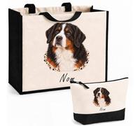 Planetee Ensemble Cabas et Trousse Bouvier Bernois | Sac Coton et Jute 21 L avec Trousse Zippée 3 L Assortie | Anses 60 cm | Cadeau Propriétaire Chien Anniversaire