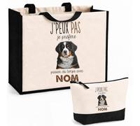 Planetee Ensemble Cabas et Trousse Bouvier Bernois | Sac Coton et Jute 21 L avec Trousse Zippée 3 L Assortie | Anses 60 cm | Cadeau Propriétaire Chien Anniversaire