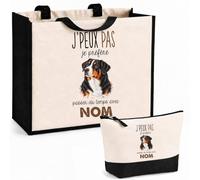 Planetee Ensemble Cabas et Trousse Bouvier d'Appenzell | Sac Coton et Jute 21 L avec Trousse Zippée 3 L Assortie | Anses 60 cm | Cadeau Propriétaire Chien Anniversaire