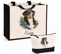 Planetee Ensemble Cabas et Trousse Bouvier d'Appenzell | Sac Coton et Jute 21 L avec Trousse Zippée 3 L Assortie | Anses 60 cm | Cadeau Propriétaire Chien Anniversaire