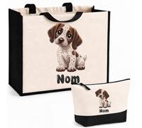 Planetee Ensemble Cabas et Trousse Braque du Bourbonnais | Sac Coton et Jute 21 L avec Trousse Zippée 3 L Assortie | Anses 60 cm | Cadeau Propriétaire Chien Anniversaire