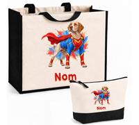 Planetee Ensemble Cabas et Trousse Braque du Bourbonnais | Sac Coton et Jute 21 L avec Trousse Zippée 3 L Assortie | Anses 60 cm | Cadeau Propriétaire Chien Anniversaire