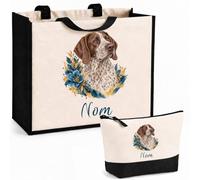 Planetee Ensemble Cabas et Trousse Braque du Bourbonnais | Sac Coton et Jute 21 L avec Trousse Zippée 3 L Assortie | Anses 60 cm | Cadeau Propriétaire Chien Anniversaire