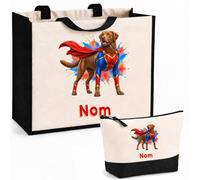 Planetee Ensemble Cabas et Trousse Chesapeake Bay Retriever | Sac Coton et Jute 21 L avec Trousse Zippée 3 L Assortie | Anses 60 cm | Cadeau Propriétaire Chien Anniversaire