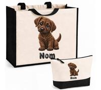 Planetee Ensemble Cabas et Trousse Chesapeake Bay Retriever | Sac Coton et Jute 21 L avec Trousse Zippée 3 L Assortie | Anses 60 cm | Cadeau Propriétaire Chien Anniversaire