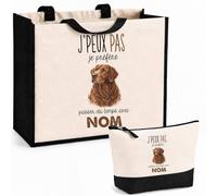 Planetee Ensemble Cabas et Trousse Chesapeake Bay Retriever | Sac Coton et Jute 21 L avec Trousse Zippée 3 L Assortie | Anses 60 cm | Cadeau Propriétaire Chien Anniversaire