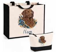 Planetee Ensemble Cabas et Trousse Chesapeake Bay Retriever | Sac Coton et Jute 21 L avec Trousse Zippée 3 L Assortie | Anses 60 cm | Cadeau Propriétaire Chien Anniversaire