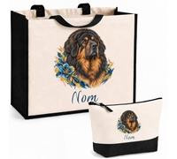 Planetee Ensemble Cabas et Trousse Dogue du Tibet | Sac Coton et Jute 21 L avec Trousse Zippée 3 L Assortie | Anses 60 cm | Cadeau Propriétaire Chien Anniversaire