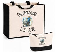 Planetee Ensemble Cabas et Trousse Être brancardier c'est la vie | Sac Coton et Jute 21 L avec Trousse Zippée 3 L Assortie | Anses 60 cm | Cadeau Soignant Anniversaire