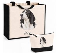 Planetee Ensemble Cabas et Trousse Français Blanc et Noir | Sac Coton et Jute 21 L avec Trousse Zippée 3 L Assortie | Anses 60 cm | Cadeau Propriétaire Chien Anniversaire