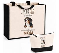 Planetee Ensemble Cabas et Trousse Grand Bouvier Suisse | Sac Coton et Jute 21 L avec Trousse Zippée 3 L Assortie | Anses 60 cm | Cadeau Propriétaire Chien Anniversaire