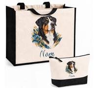 Planetee Ensemble Cabas et Trousse Grand Bouvier Suisse | Sac Coton et Jute 21 L avec Trousse Zippée 3 L Assortie | Anses 60 cm | Cadeau Propriétaire Chien Anniversaire