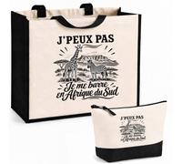 Planetee Ensemble Cabas et Trousse J’peux pas je me barre en Afrique du Sud | Sac Coton et Jute 21 L avec Trousse Zippée 3 L Assortie | Anses 60 cm | Cadeau Voyageur Anniversaire