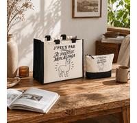 Planetee Ensemble Cabas et Trousse J’peux pas je préfère mon Alpaga J'peux pas minimaliste | Sac Coton et Jute 21 L avec Trousse Zippée 3 L Assortie | Anses 60 cm | Cadeau Anniversaire