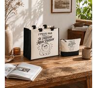Planetee Ensemble Cabas et Trousse J’peux pas je préfère mon Persan J'peux pas minimaliste | Sac Coton et Jute 21 L avec Trousse Zippée 3 L Assortie | Anses 60 cm | Cadeau Anniversaire