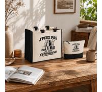 Planetee Ensemble Cabas et Trousse J’peux pas je suis Déménageur J'peux pas minimaliste | Sac Coton et Jute 21 L avec Trousse Zippée 3 L Assortie | Anses 60 cm | Cadeau Anniversaire