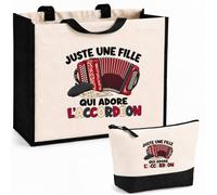 Planetee Ensemble Cabas et Trousse Juste une fille qui adore l'accordéon | Sac Coton et Jute 21 L avec Trousse Zippée 3 L Assortie | Anses 60 cm | Cadeau Accordéoniste Anniversaire