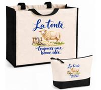 Planetee Ensemble Cabas et Trousse La tonte, toujours une bonne idée | Sac Coton et Jute 21 L avec Trousse Zippée 3 L Assortie | Anses 60 cm | Cadeau Éleveur Éleveuse Anniversaire