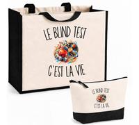Planetee Ensemble Cabas et Trousse Le Blind Test c’est la vie | Sac Coton et Jute 21 L avec Trousse Zippée 3 L Assortie | Anses 60 cm | Cadeau Mélomane Anniversaire