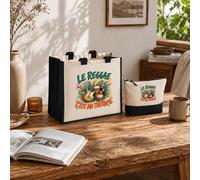 Planetee Ensemble Cabas et Trousse Le reggae c'est ma thérapie | Sac Coton et Jute 21 L avec Trousse Zippée 3 L Assortie | Anses 60 cm | Cadeau Anniversaire