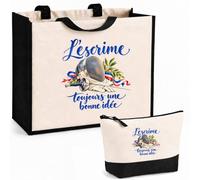 Planetee Ensemble Cabas et Trousse L'escrime, toujours une bonne idée | Sac Coton et Jute 21 L avec Trousse Zippée 3 L Assortie | Anses 60 cm | Cadeau Escrimeur Escrimeuse Anniversaire