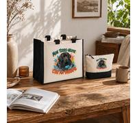 Planetee Ensemble Cabas et Trousse Mon Terre-Neuve c'est ma thérapie | Sac Coton et Jute 21 L avec Trousse Zippée 3 L Assortie | Anses 60 cm | Cadeau Anniversaire