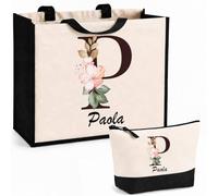Planetee Ensemble Cabas et Trousse Paola | Sac Coton et Jute 21 L avec Trousse Zippée 3 L Assortie | Anses 60 cm | Cadeau Anniversaire