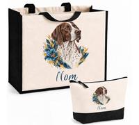Planetee Ensemble Cabas et Trousse Pointer Anglais | Sac Coton et Jute 21 L avec Trousse Zippée 3 L Assortie | Anses 60 cm | Cadeau Propriétaire Chien Anniversaire