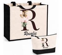 Planetee Ensemble Cabas et Trousse Rosalie | Sac Coton et Jute 21 L avec Trousse Zippée 3 L Assortie | Anses 60 cm | Cadeau Anniversaire