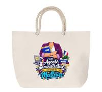 Planetee Grand Sac Cabas Beige Agente Administrative C'est juste la Meilleure Métier | Coton 23 L avec Anses en Corde 65 cm | Sac de Plage Marché W nd Sport | Cadeau Femme Homme Anniversaire