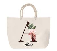 Planetee Grand Sac Cabas Beige Alma | Coton 23 L avec Anses en Corde 65 cm | Sac de Plage Marché W nd Sport | Cadeau Femme Homme Anniversaire