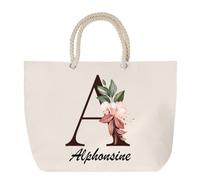 Planetee Grand Sac Cabas Beige Alphonsine | Coton 23 L avec Anses en Corde 65 cm | Sac de Plage Marché W nd Sport | Cadeau Femme Homme Anniversaire