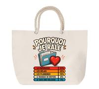 Planetee Grand Sac Cabas Beige Assistante Sociale Pourquoi je râle femme | Coton 23 L avec Anses en Corde 65 cm | Sac de Plage Marché W nd Sport | Cadeau Femme Homme Anniversaire