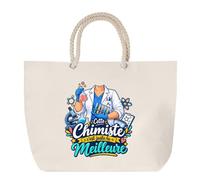 Planetee Grand Sac Cabas Beige Chimiste C'est juste la Meilleure Métier | Coton 23 L avec Anses en Corde 65 cm | Sac de Plage Marché W nd Sport | Cadeau Femme Homme Anniversaire