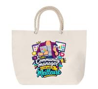 Planetee Grand Sac Cabas Beige Community Manager C'est juste la Meilleure Métier | Coton 23 L avec Anses en Corde 65 cm | Sac de Plage Marché W nd Sport | Cadeau Femme Homme Anniversaire