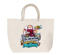 Planetee Grand Sac Cabas Beige Employee de Restauration C'est juste la Meilleure Métier | Coton 23 L avec Anses en Corde 65 cm | Sac de Plage Marché W nd Sport | Cadeau Femme Homme Anniversaire