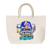 Planetee Grand Sac Cabas Beige Gestionnaire de Paie C'est juste la Meilleure Métier | Coton 23 L avec Anses en Corde 65 cm | Sac de Plage Marché W nd Sport | Cadeau Femme Homme Anniversaire