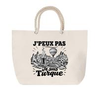 Planetee Grand Sac Cabas Beige J’peux pas je suis Turque | Coton 23 L avec Anses en Corde 65 cm | Sac de Plage Marché W nd Sport | Cadeau Femme Homme Anniversaire